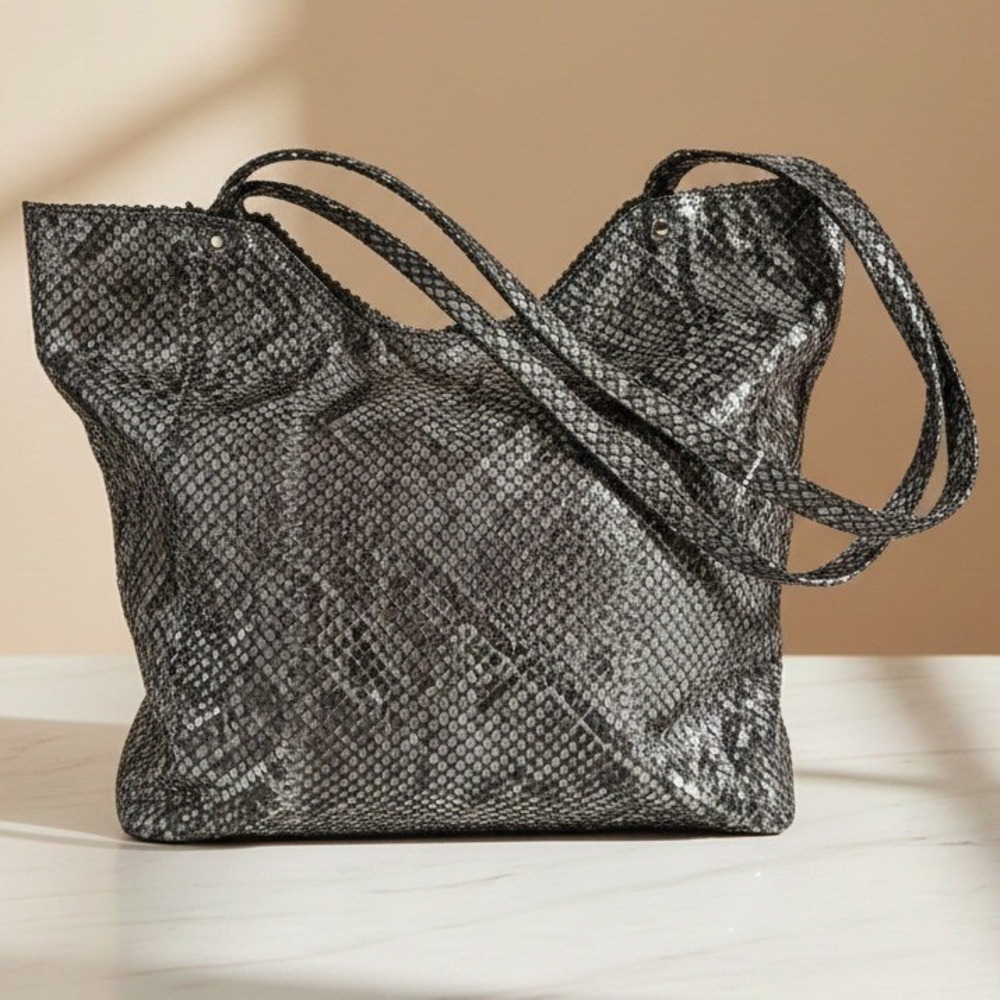 Sondra‎ Roberts Faux Snakeskin Tote Bag Greenish Grey Micro-Scale Print NWOT